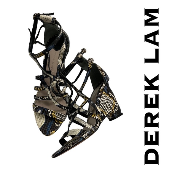 Derek Lam 10 Crosby Snake Print Ankle Strap Wedge Open Toe Heeled Sandals 7 - Picture 1 of 10